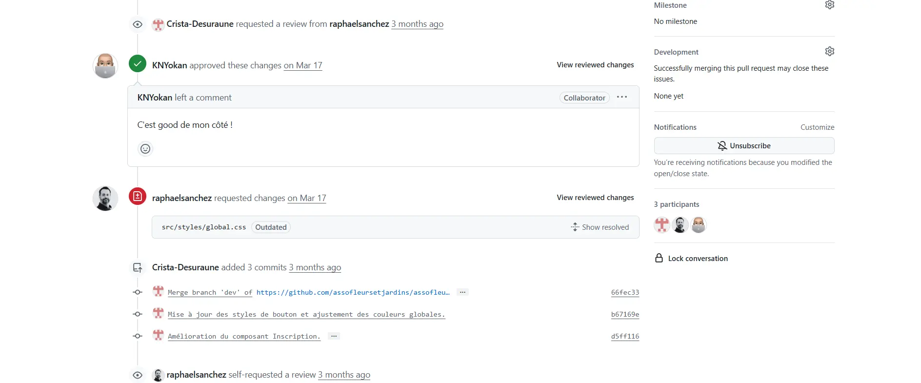 pull request composant inscription