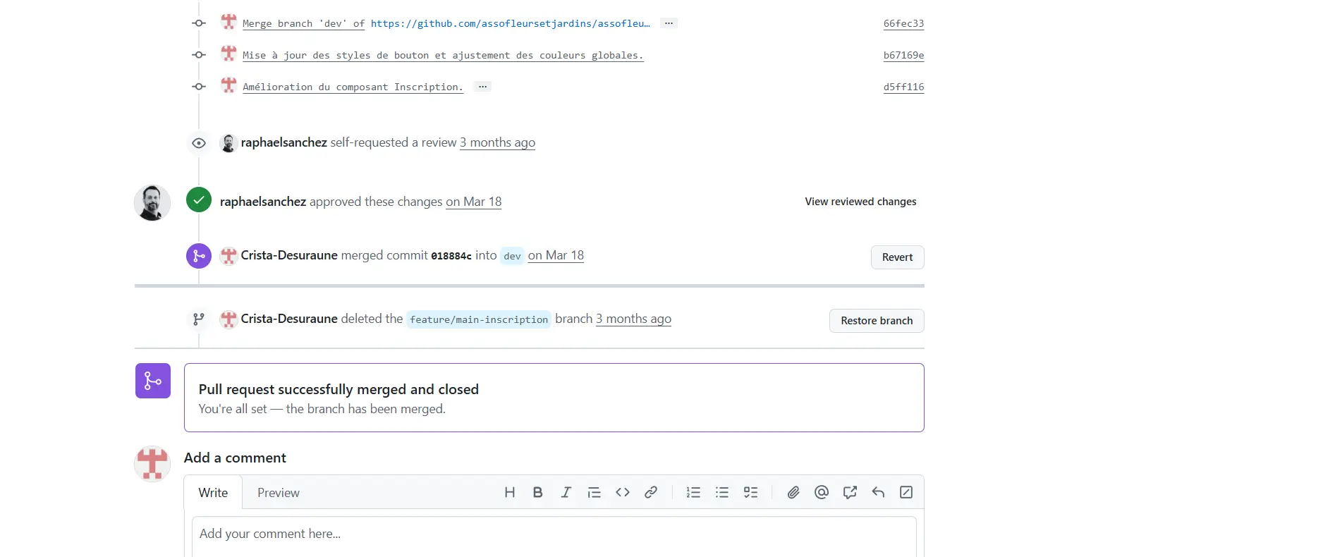 pull request composant inscription