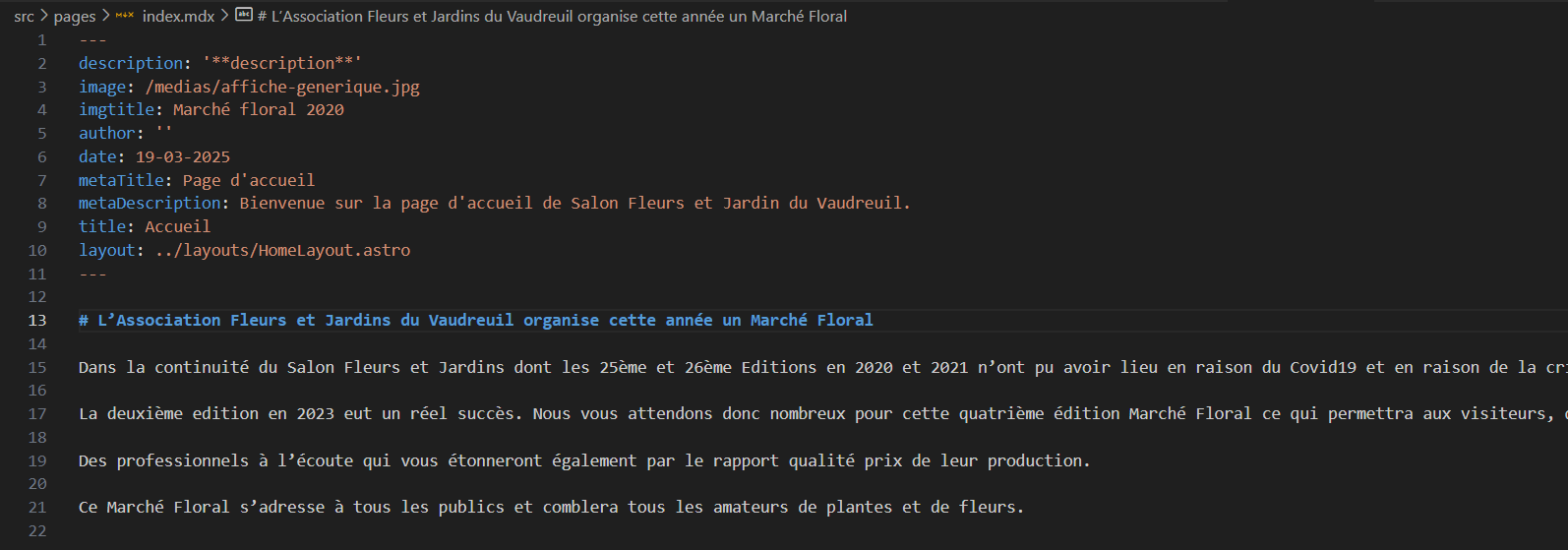 code page d'accueil