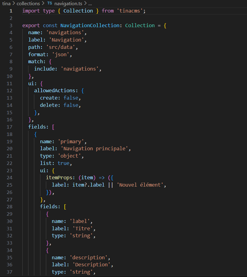 tina code navigation